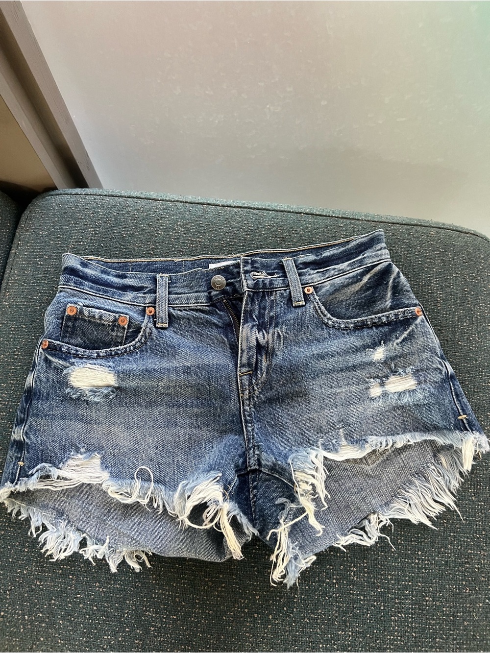pistola Distressed Dark Blue Denim Cutoff Shorts